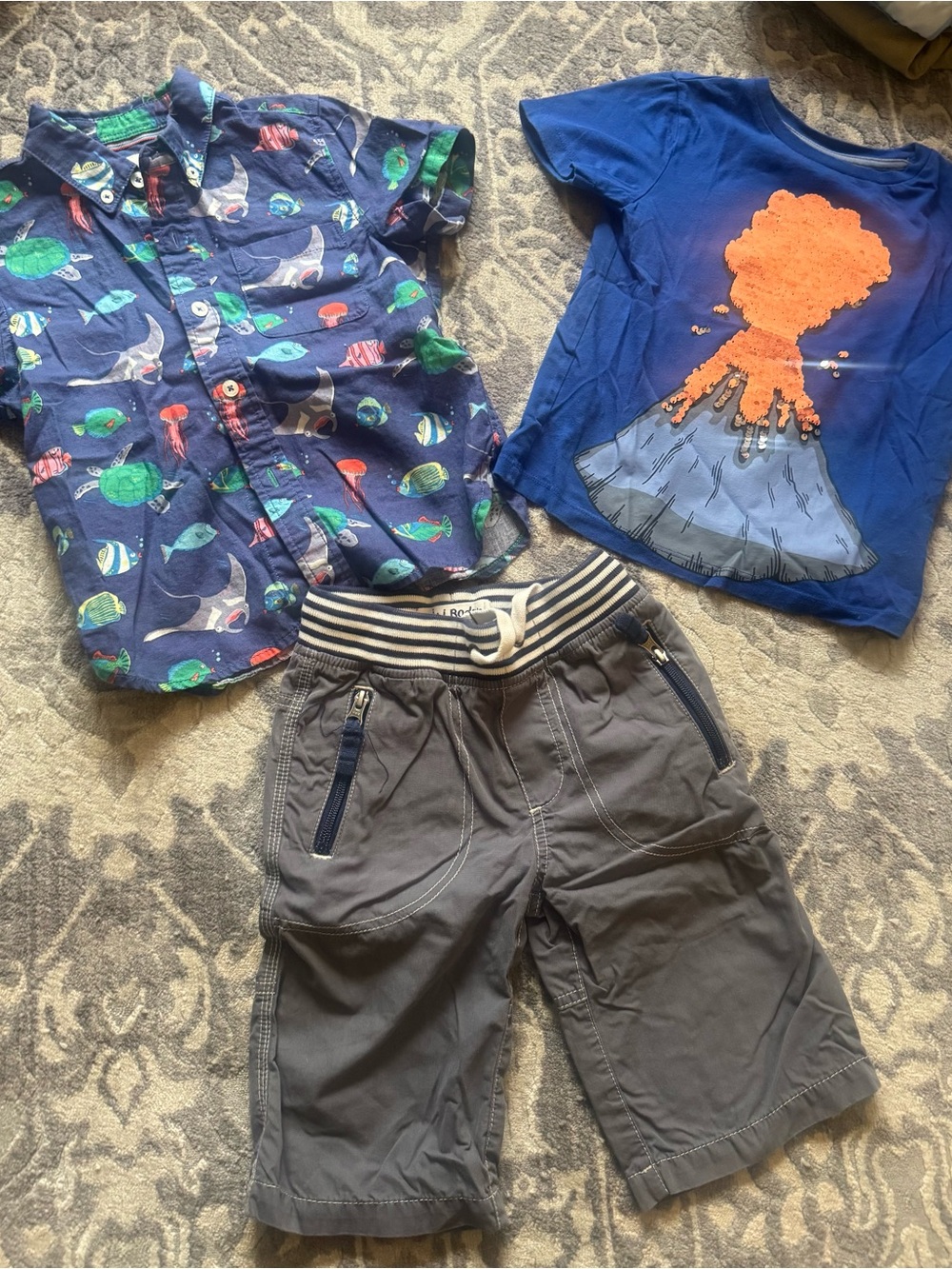 Boden Kids Shirt with Blue, Green and Yellow Print